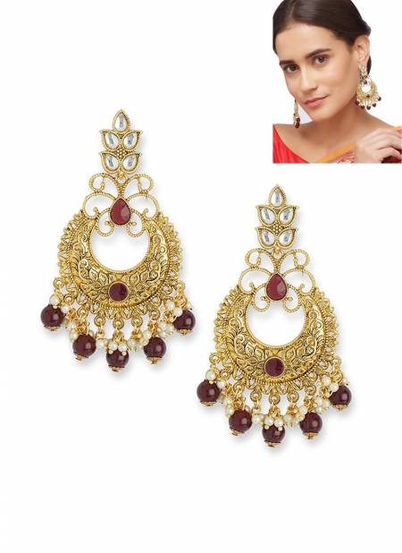 Maroon Party Wear Kundan New Jhumka Design For Party And Functions Latest Earrings Collection 1909